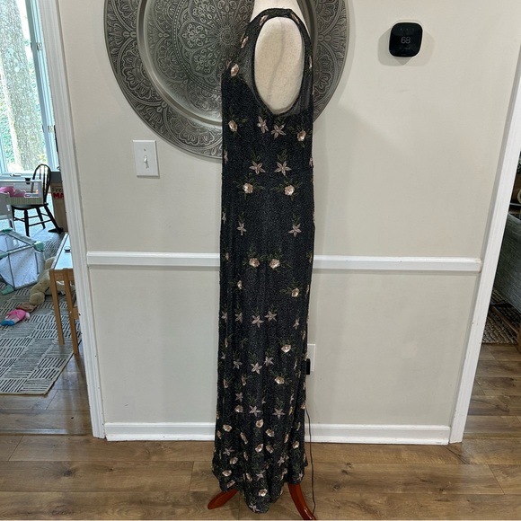 Anthropologie  BHLDN black shimmer sleeveless maxi with pink flowers - size 14 - Picture 6 of 12